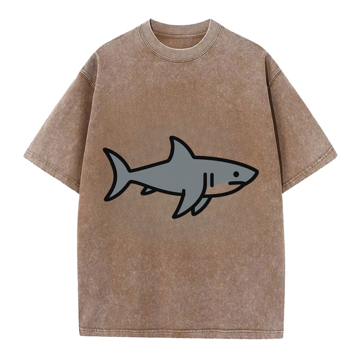 Great White Shark - Gray predator flat side profile - Vintage T-shirt - Brown