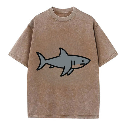 Great White Shark - Gray predator flat side profile - Vintage T-shirt - Brown