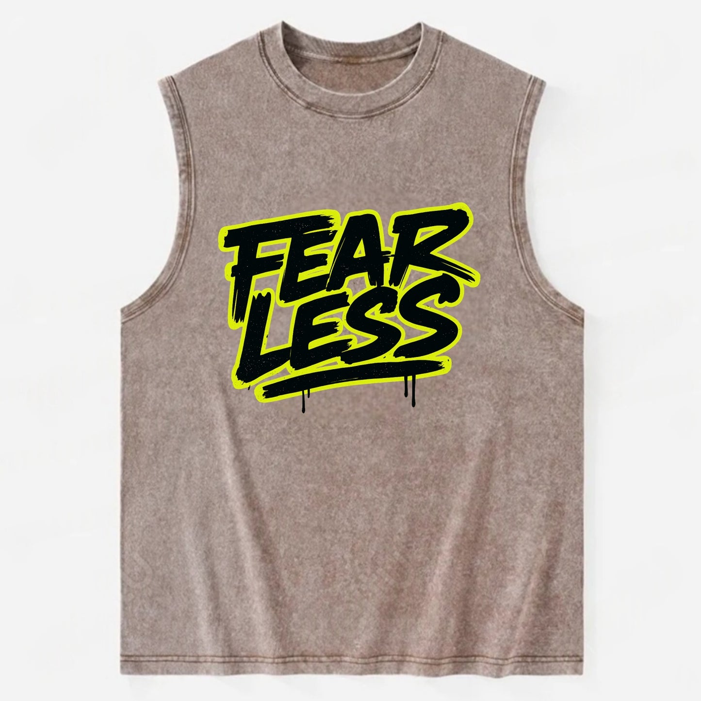 Bold typography design - "FEARLESS" - courage, bravery, facing challenges - Vintage Washed Tank - Brown