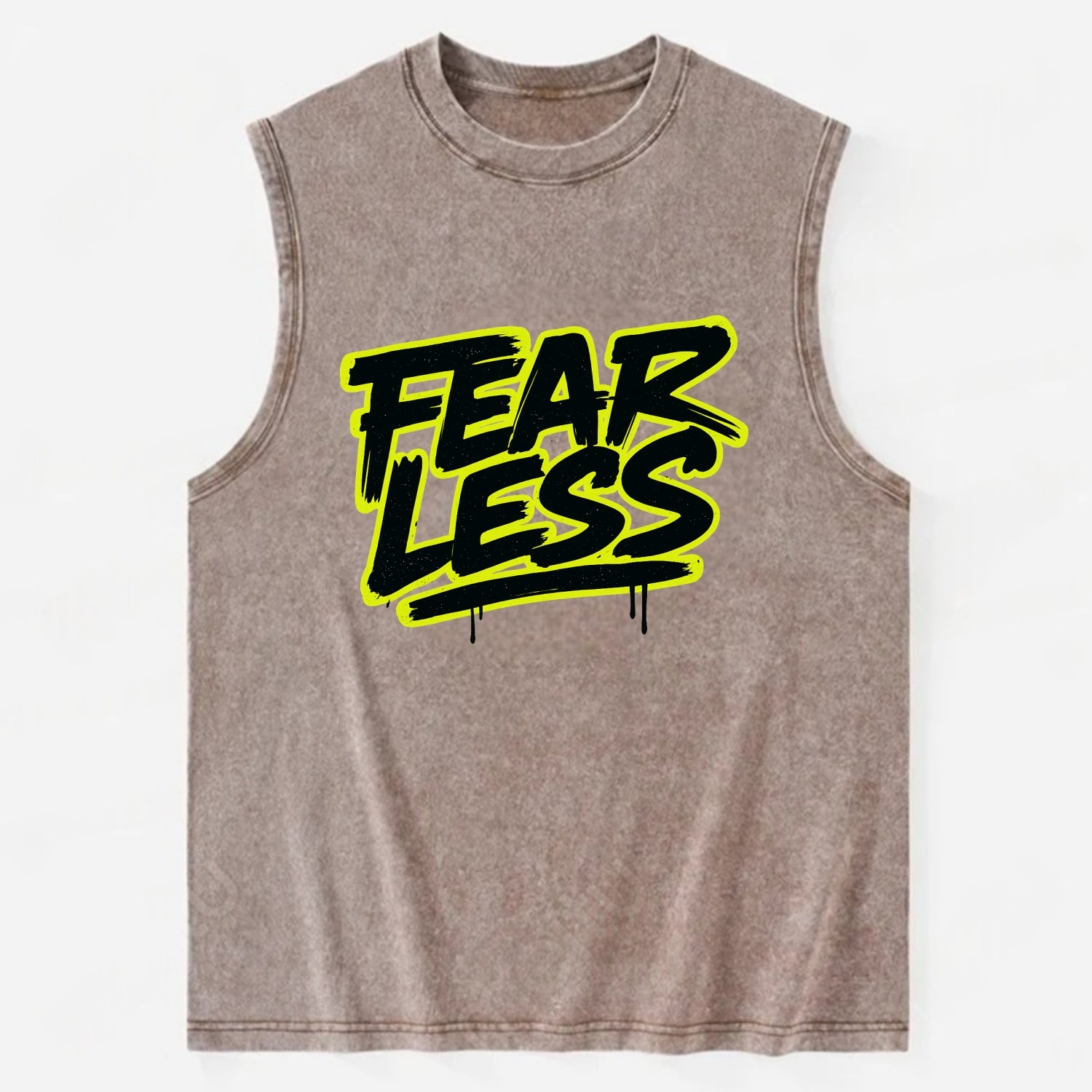 Bold typography design - "FEARLESS" - courage, bravery, facing challenges - Vintage Washed Tank - Brown
