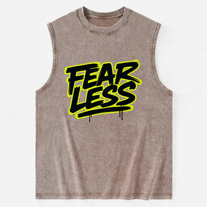 Bold typography design - "FEARLESS" - courage, bravery, facing challenges - Vintage Washed Tank - Brown