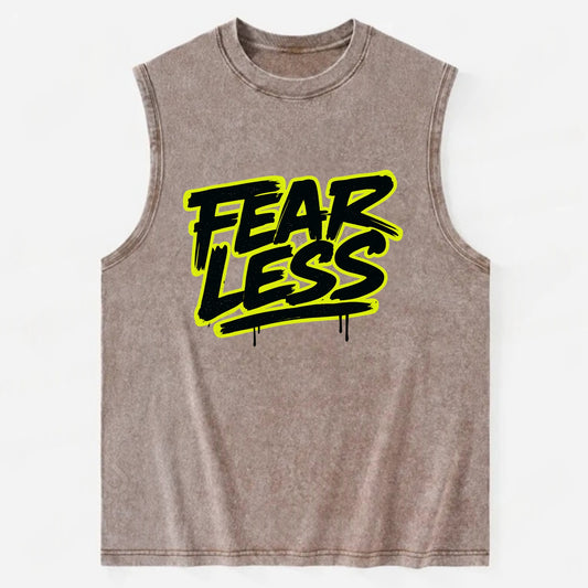 Bold typography design - "FEARLESS" - courage, bravery, facing challenges - Vintage Washed Tank - Brown