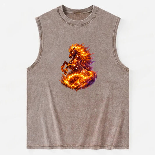 SOLAR FLARE | Horse emerging from the sun | Solar corona mane | Star power | - Vintage Washed Tank - Brown