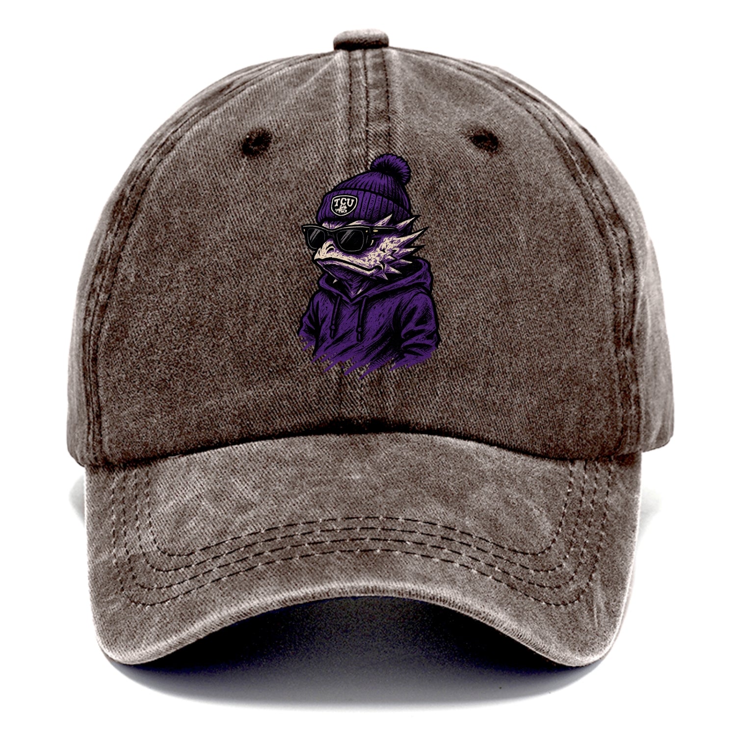 Fort Worth Horned Frog wearing TCU beanie with frog patch - Classic Cap - Brown