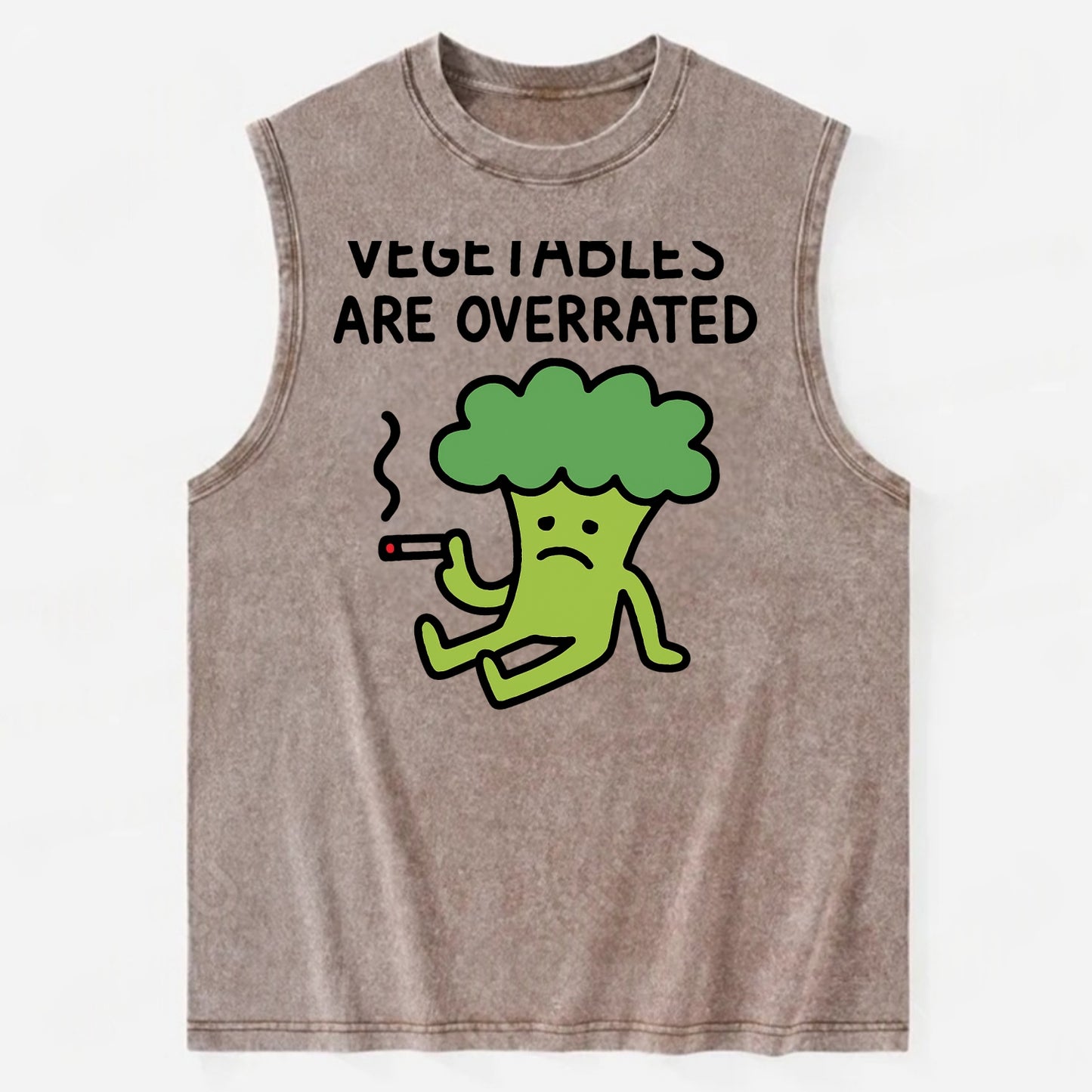 VEGETABLES ARE OVERRATED | Rebellious broccoli smoking - Vintage Washed Tank - Brown