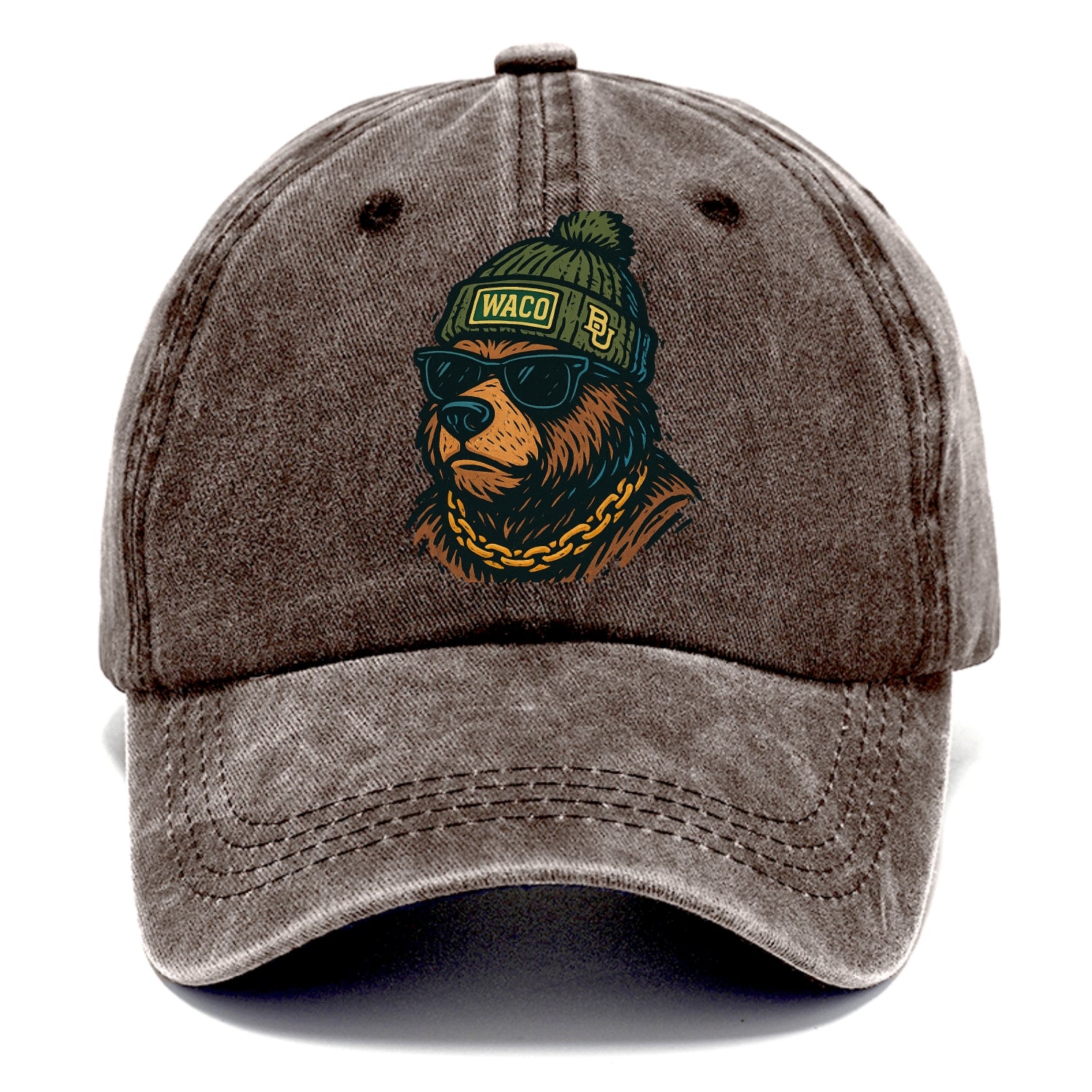 Waco Bear wearing Baylor beanie with BU patch - Classic Cap - Brown