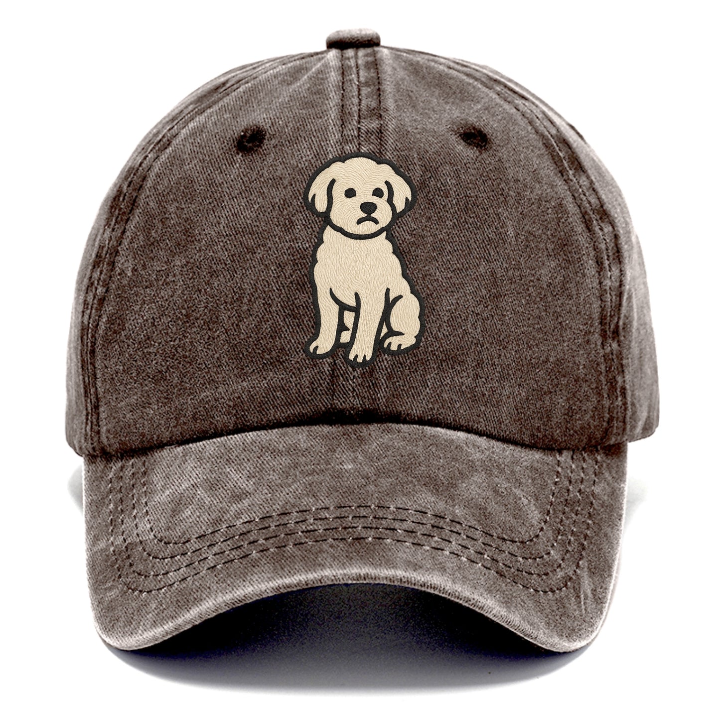 Maltipoo - White curly sitting pose - Classic Cap - Brown