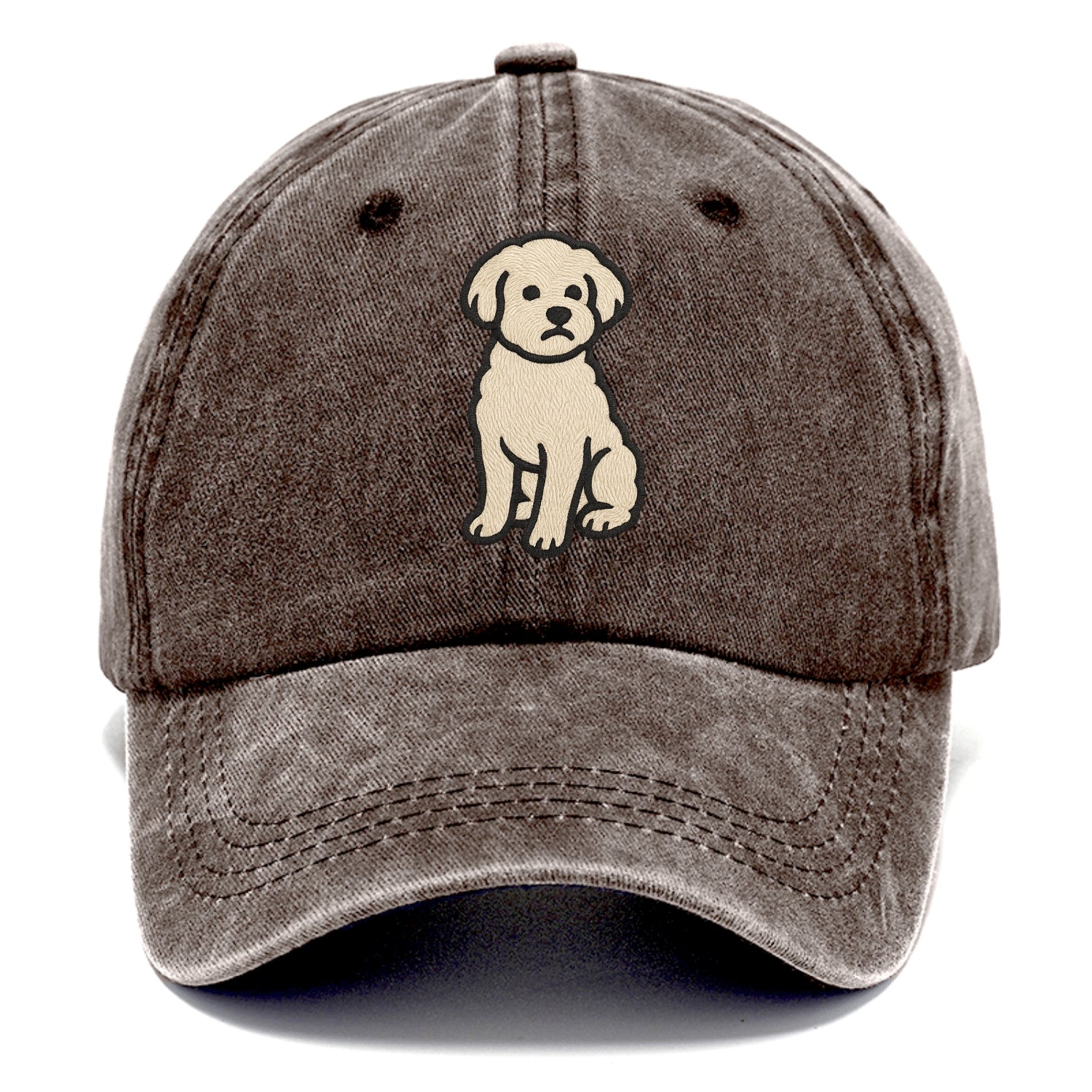 Maltipoo - White curly sitting pose - Classic Cap - Brown