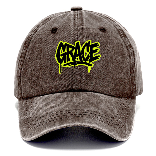 Bold typography design - "GRACE" - elegance under pressure, divine favor - Classic Cap - Brown