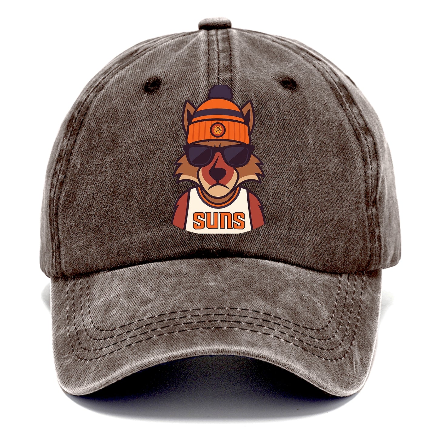 Arizona Coyote wearing Suns beanie with desert sun patch and wayfarer sunglasses - Classic Cap - Brown