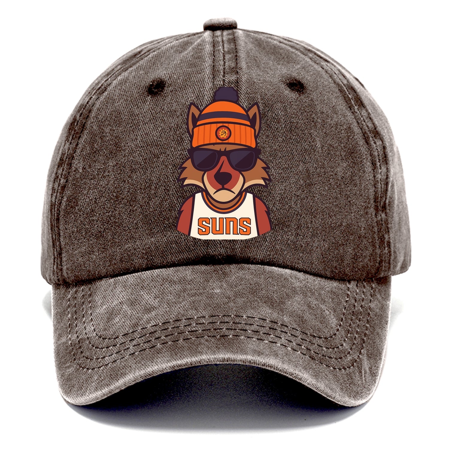 Arizona Coyote wearing Suns beanie with desert sun patch and wayfarer sunglasses - Classic Cap - Brown