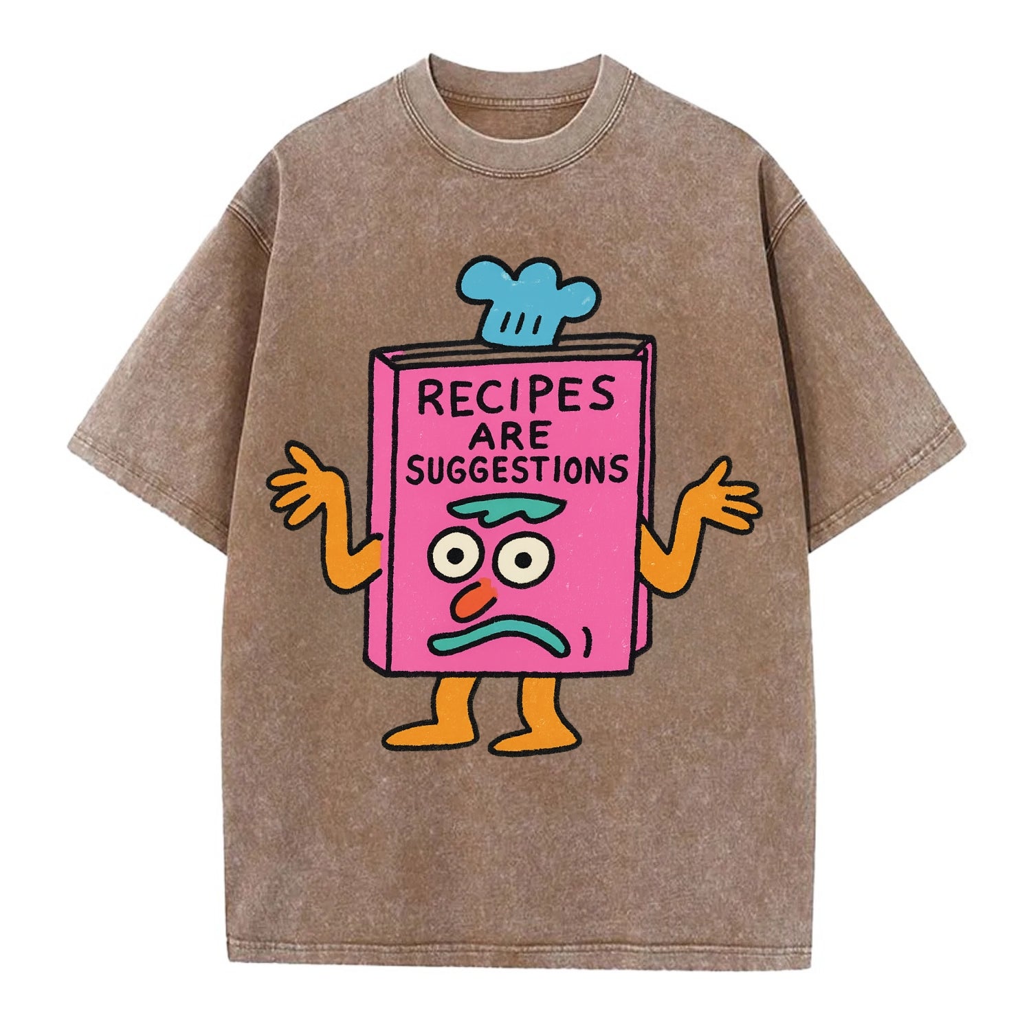 RECIPES ARE SUGGESTIONS | Cookbook shrugging - Vintage T-shirt - Brown