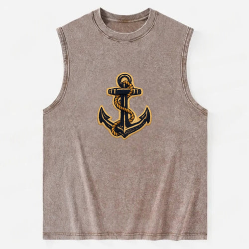 ANCHOR ROPE - classic anchor with rope in navy and gold , sailor - Vintage Washed Tank