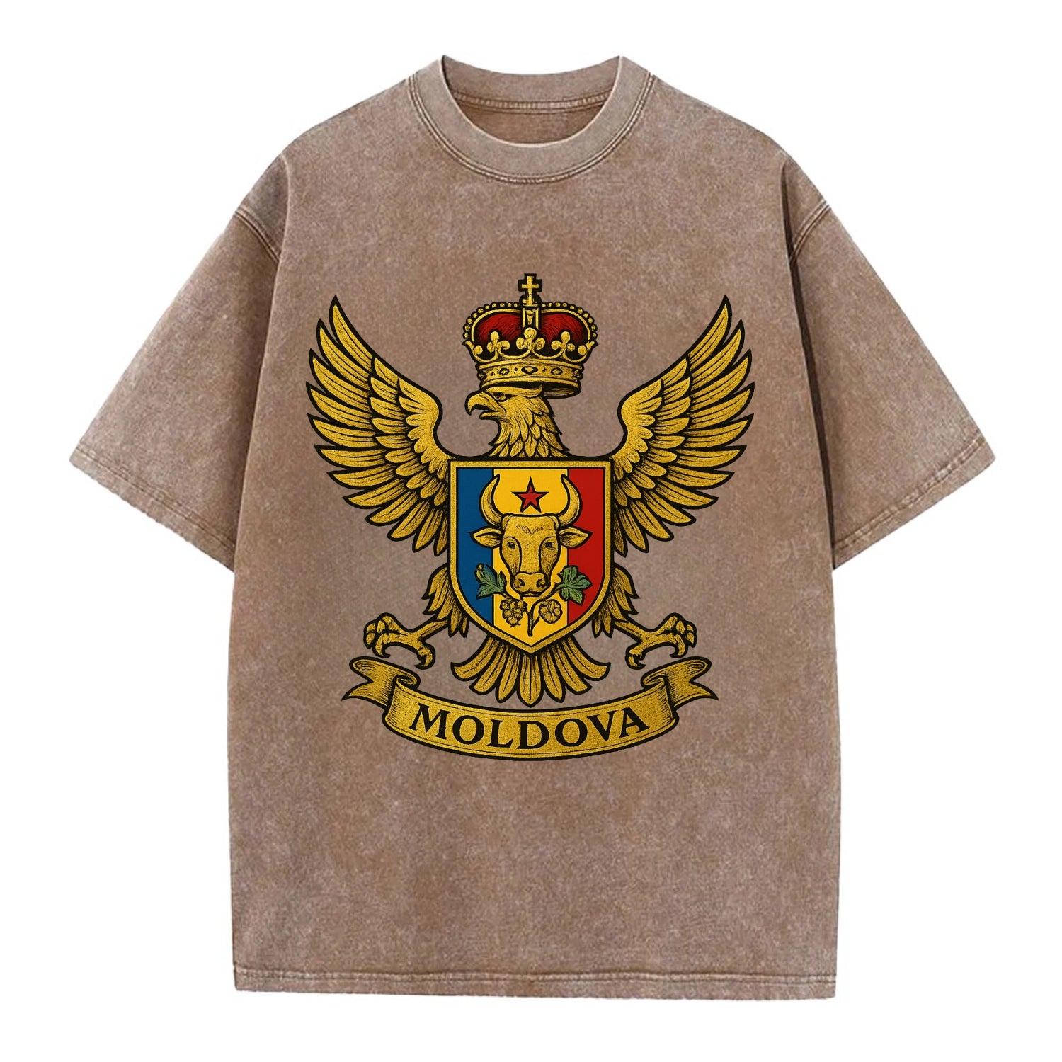 Moldova Heritage Badge  - Vintage T-shirt - Brown