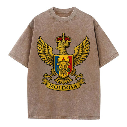Moldova Heritage Badge  - Vintage T-shirt - Brown