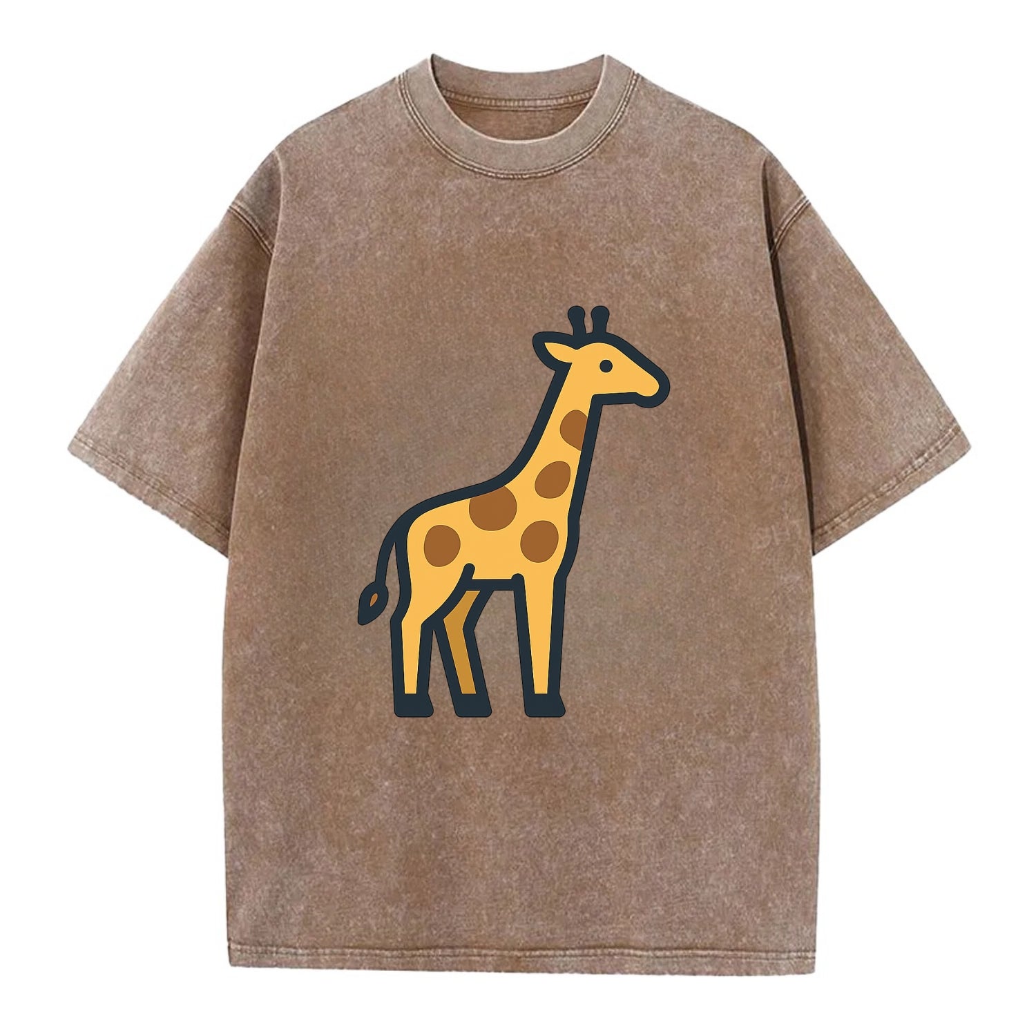 Giraffe - Yellow with brown patches flat side profile - Vintage T-shirt - Brown