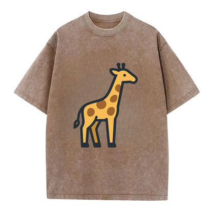 Giraffe - Yellow with brown patches flat side profile - Vintage T-shirt - Brown