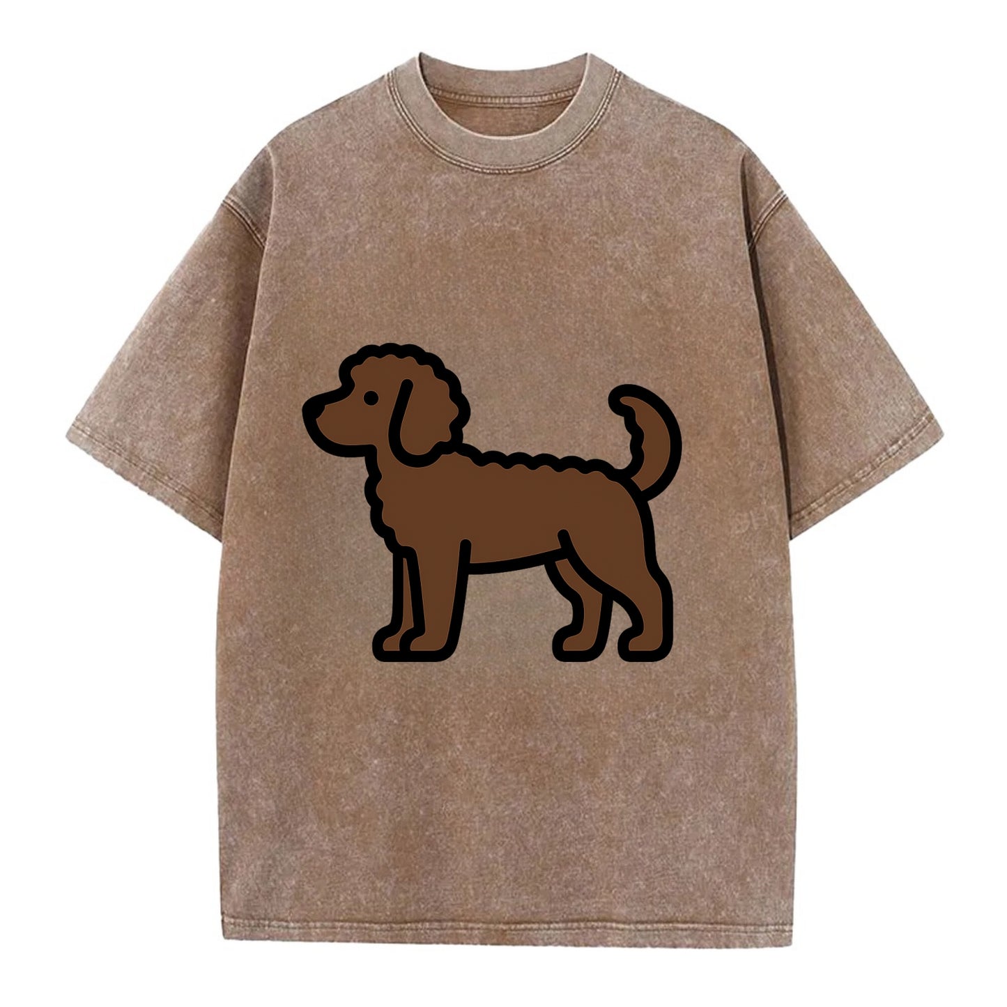Labradoodle - Chocolate curly flat side profile - Vintage T-shirt - Brown