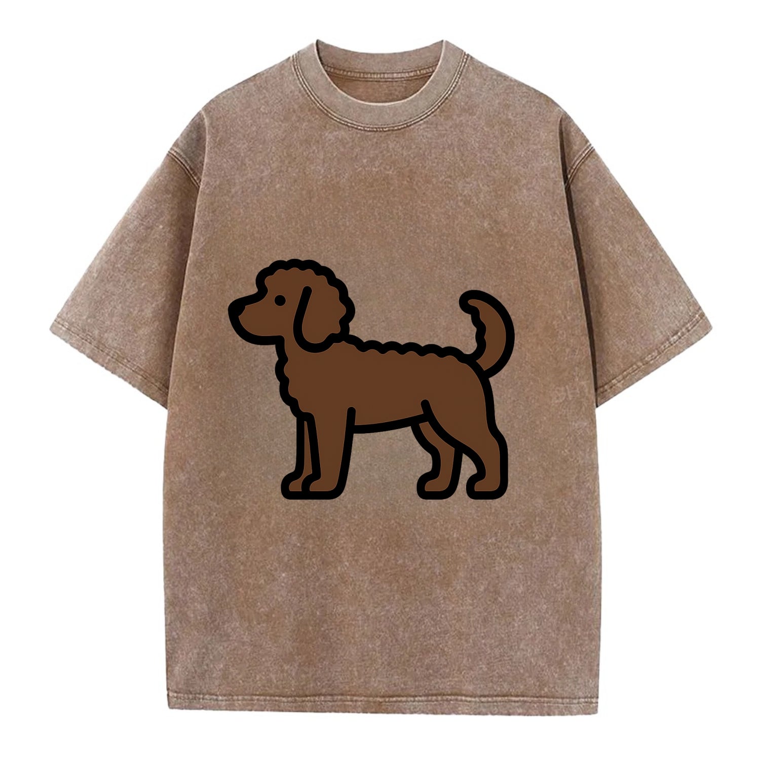 Labradoodle - Chocolate curly flat side profile - Vintage T-shirt - Brown