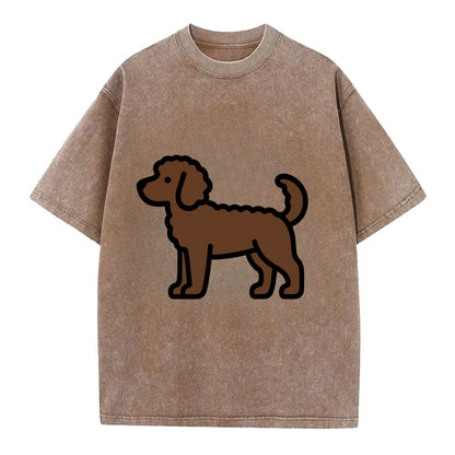 Labradoodle - Chocolate curly flat side profile - Vintage T-shirt - Brown