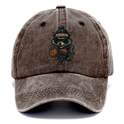 Toronto Raccoon wearing Raptors beanie with CN Tower patch and wayfarer sunglasses - Classic Cap - Brown