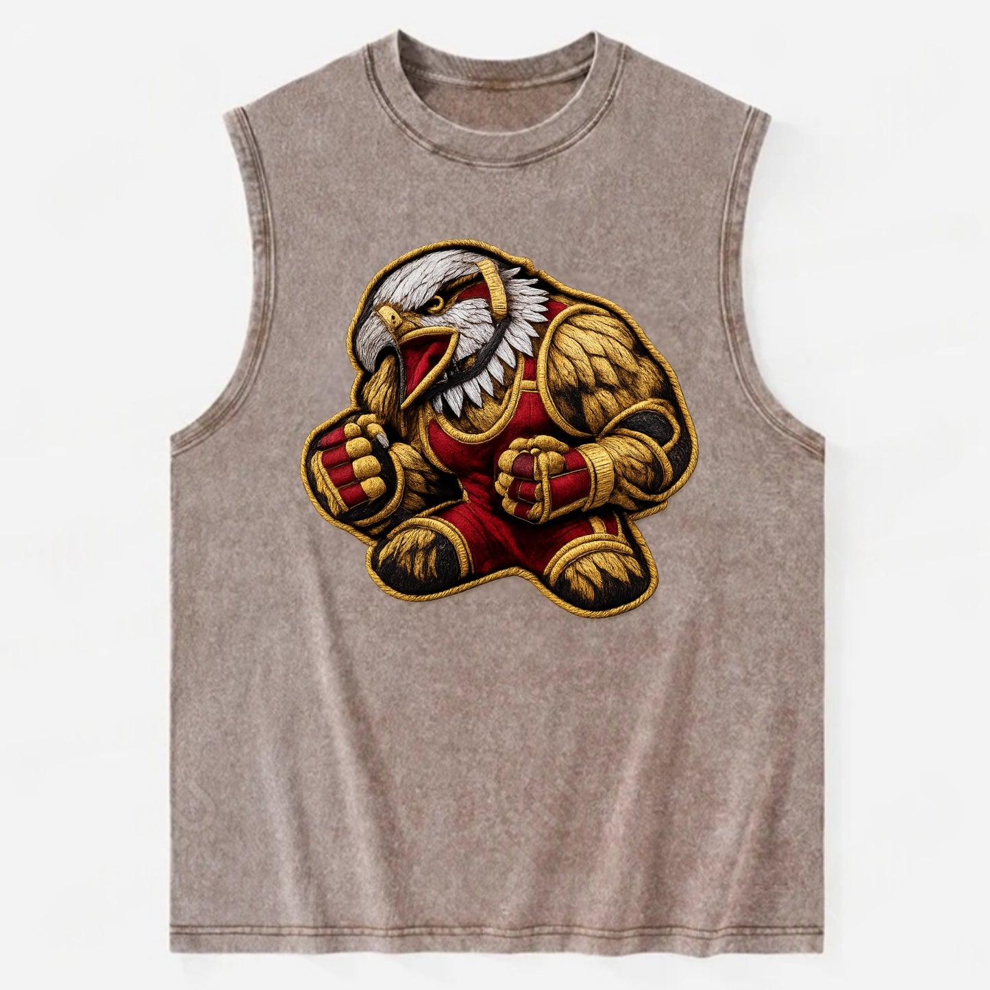 Embroidered patch design - WRESTLING EAGLE - fierce eagle with wrestling - Vintage Washed Tank - Brown
