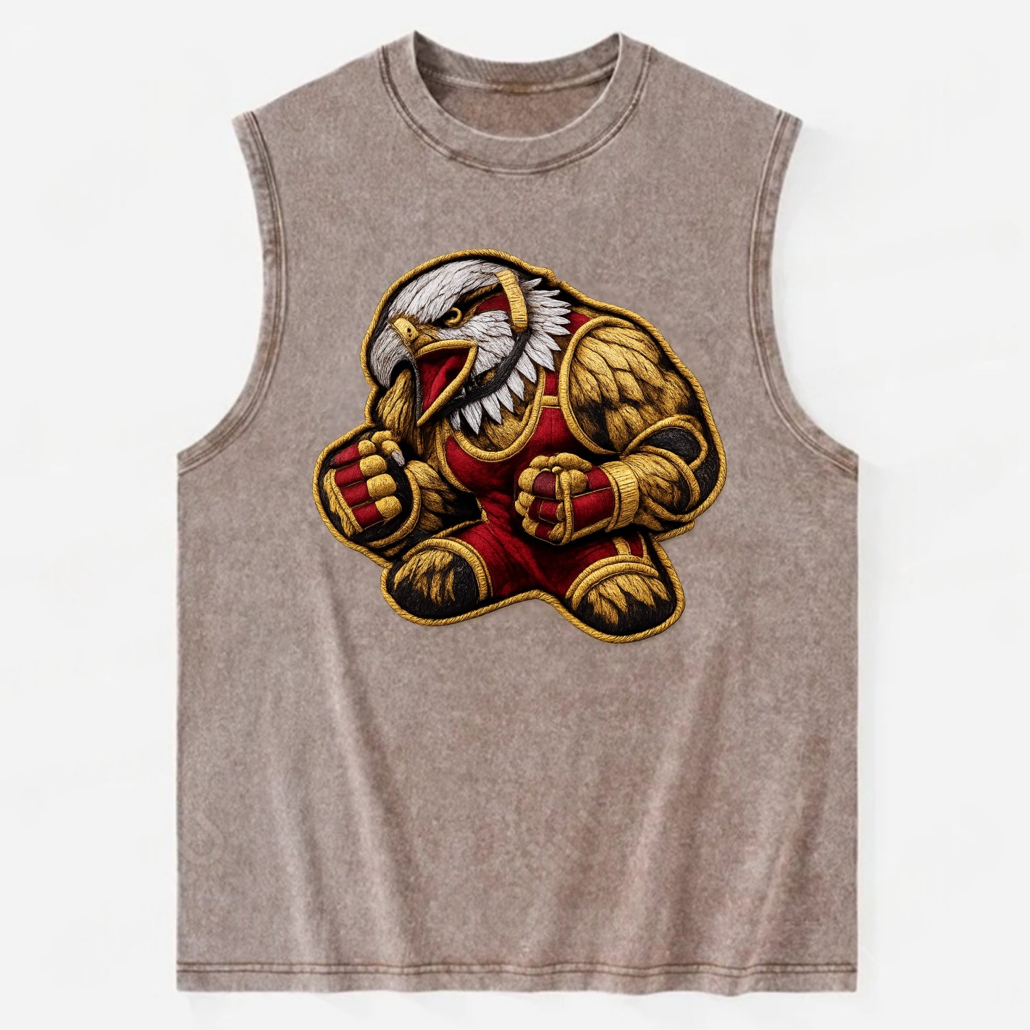 Embroidered patch design - WRESTLING EAGLE - fierce eagle with wrestling - Vintage Washed Tank - Brown