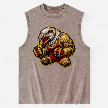 Embroidered patch design - WRESTLING EAGLE - fierce eagle with wrestling - Vintage Washed Tank - Brown