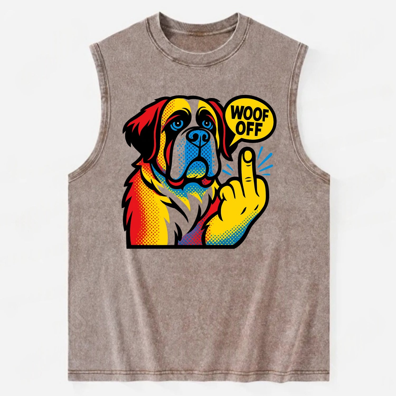 Saint Bernard with gentle giant face and droopy jowls, huge paw raised - Vintage Washed Tank - Brown
