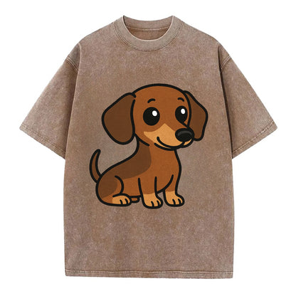 Dachshund - Long body profile view - Vintage T-shirt - Brown