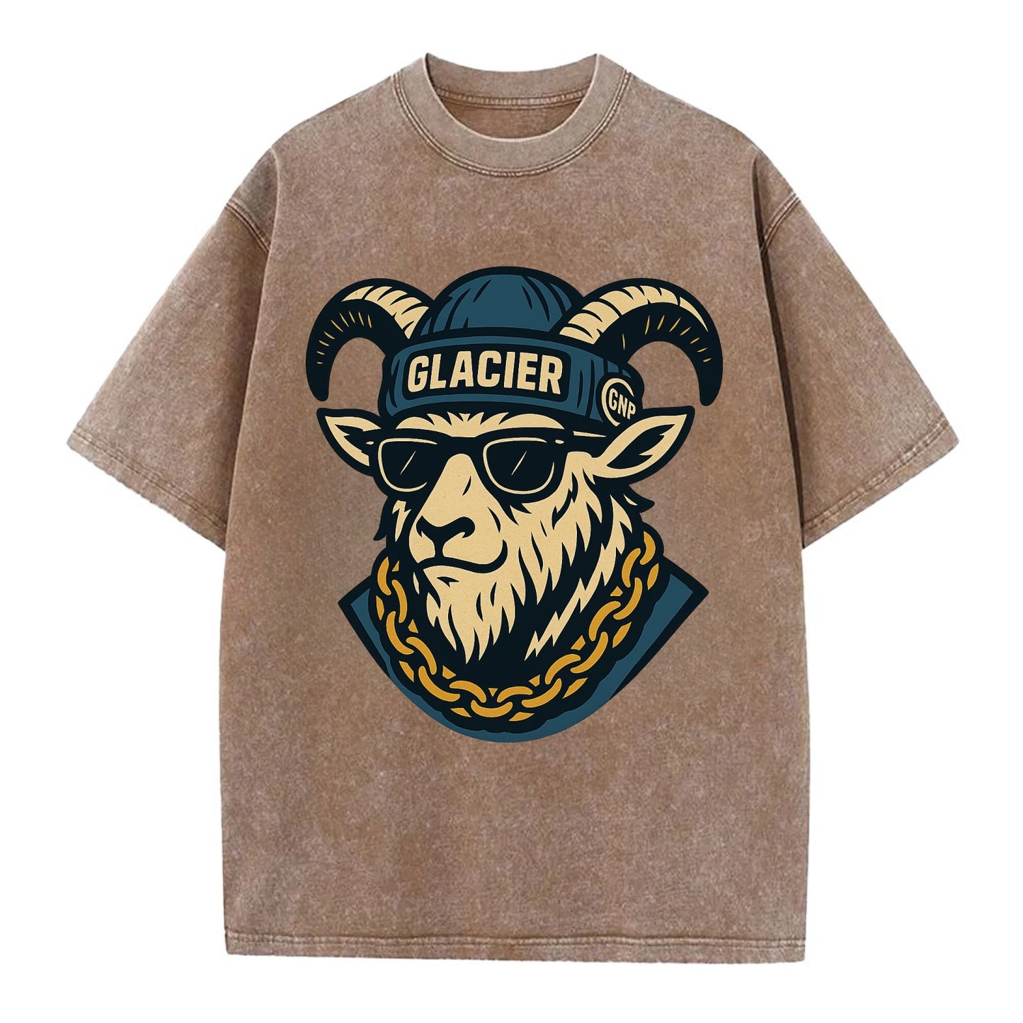 Glacier Mountain Goat - Vintage T-shirt - Brown