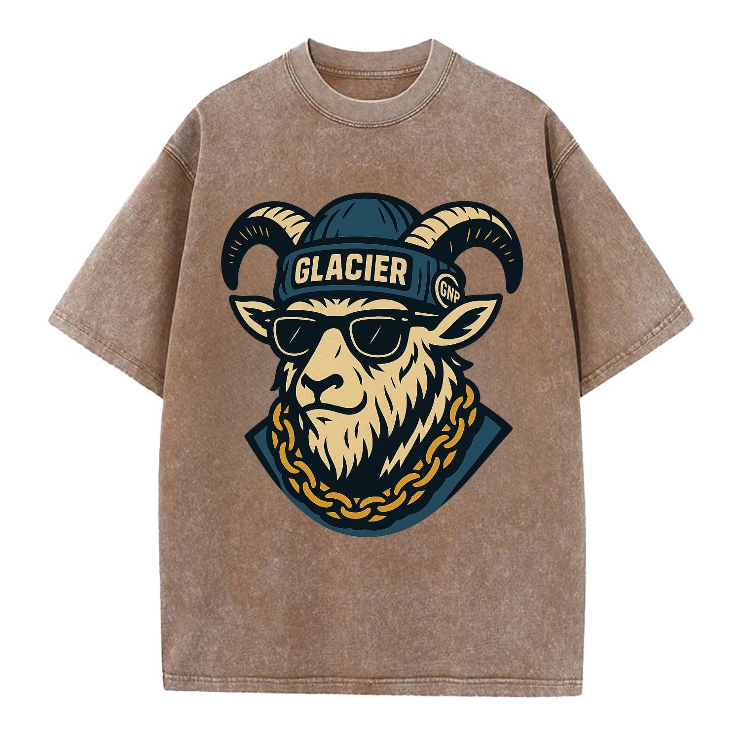 Glacier Mountain Goat - Vintage T-shirt - Brown