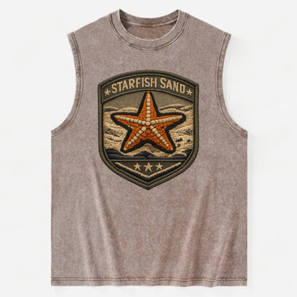 STARFISH SAND - sea star in orange and tan , beachcomber - Vintage Washed Tank - Brown