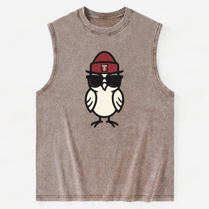 Philadelphia Owl wearing Temple beanie with T patch - Vintage Washed Tank - Brown