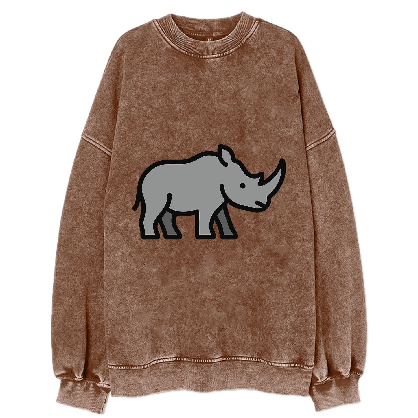 Rhinoceros - Gray with horn flat side profile - Vintage Sweatshirt - Brown