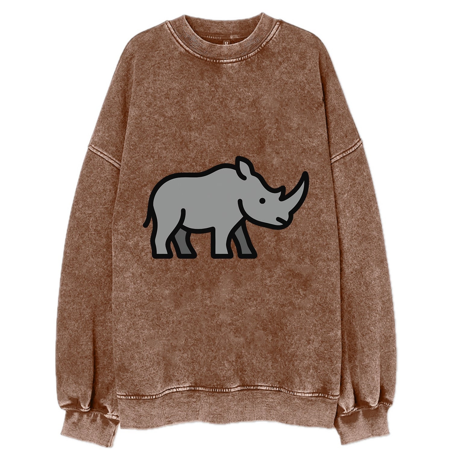 Rhinoceros - Gray with horn flat side profile - Vintage Sweatshirt - Brown
