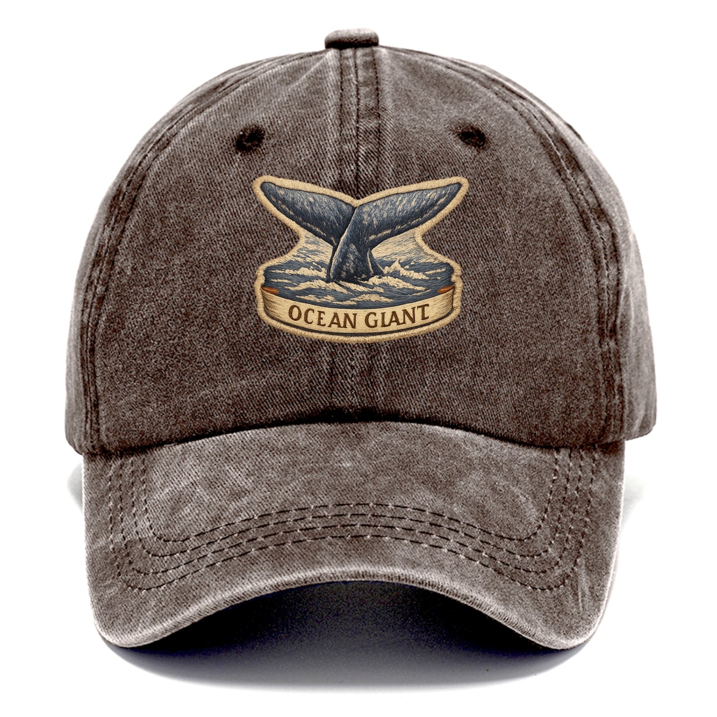 WHALE TAIL - diving whale in blue and gray , ocean giant - Classic Cap - Brown