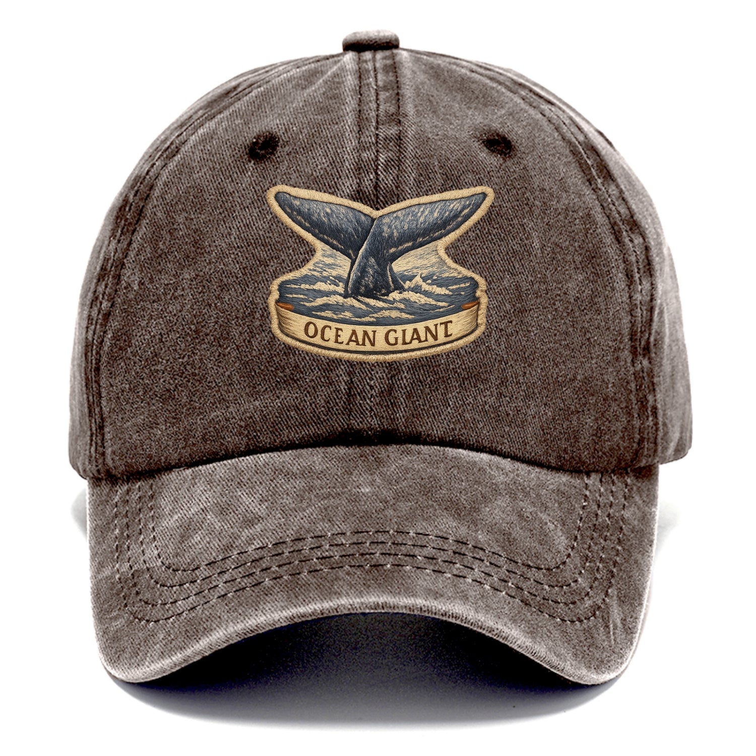 WHALE TAIL - diving whale in blue and gray , ocean giant - Classic Cap - Brown