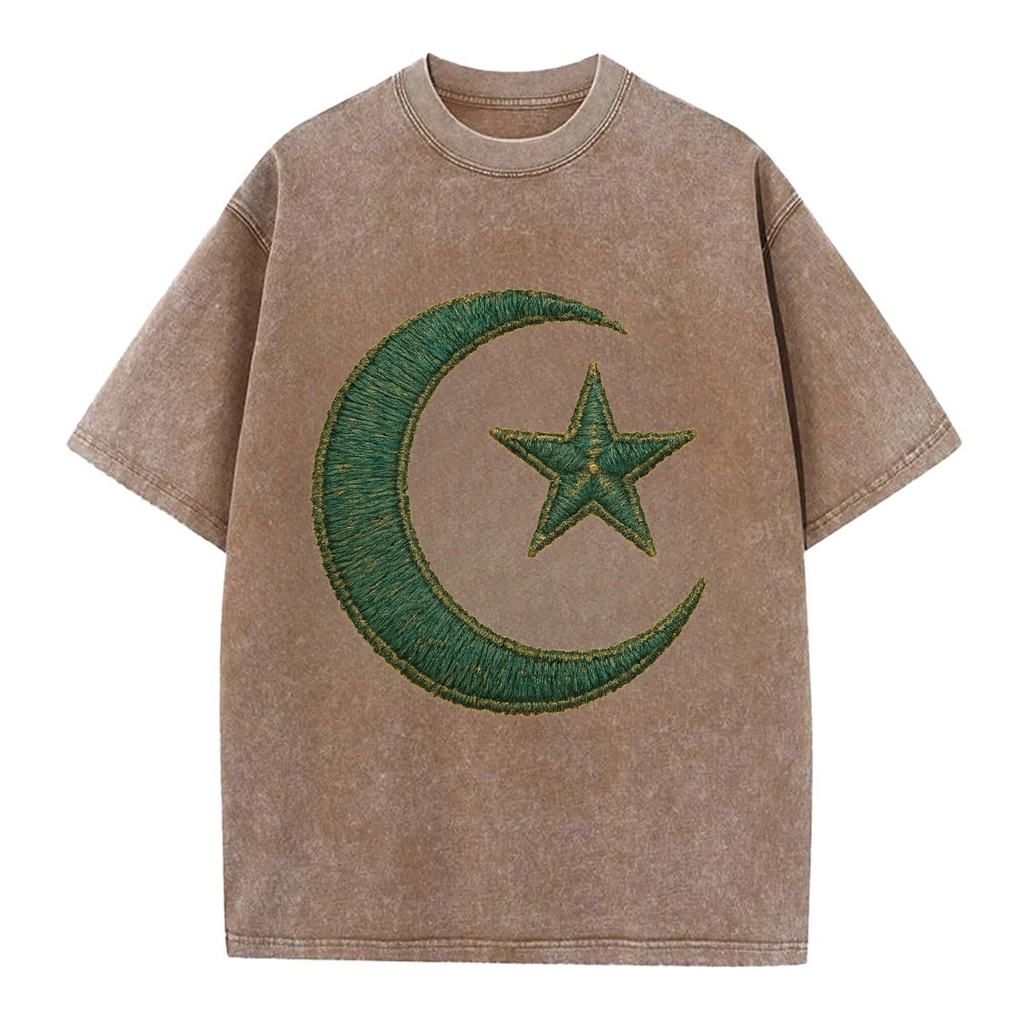 Crescent Moon and Star - Vintage T-shirt - Brown