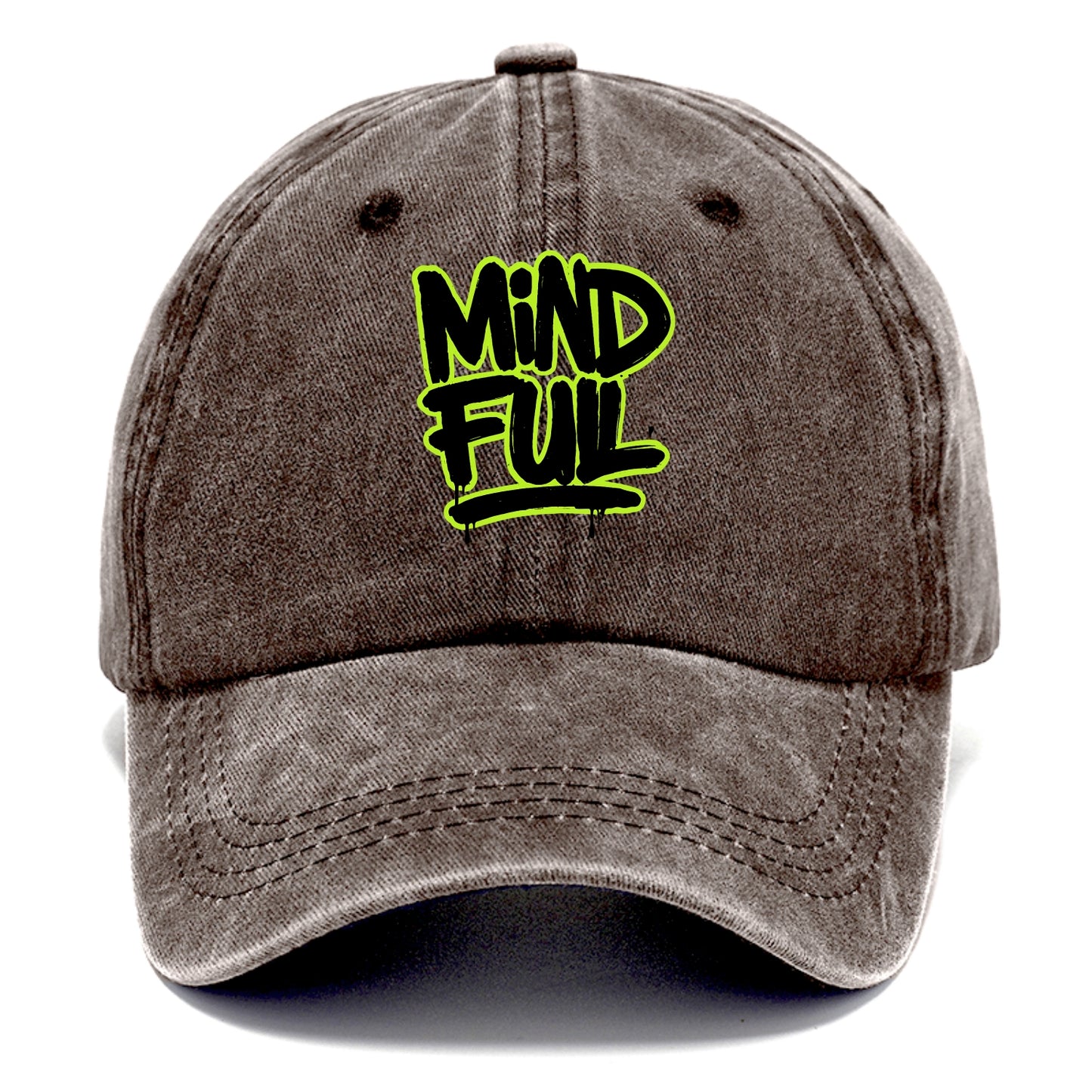 Bold typography design - "MINDFUL" - present awareness, conscious living - Classic Cap - Brown