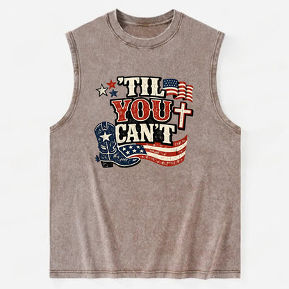 Til You Cant - Patriot Cross - Vintage Washed Tank - Brown