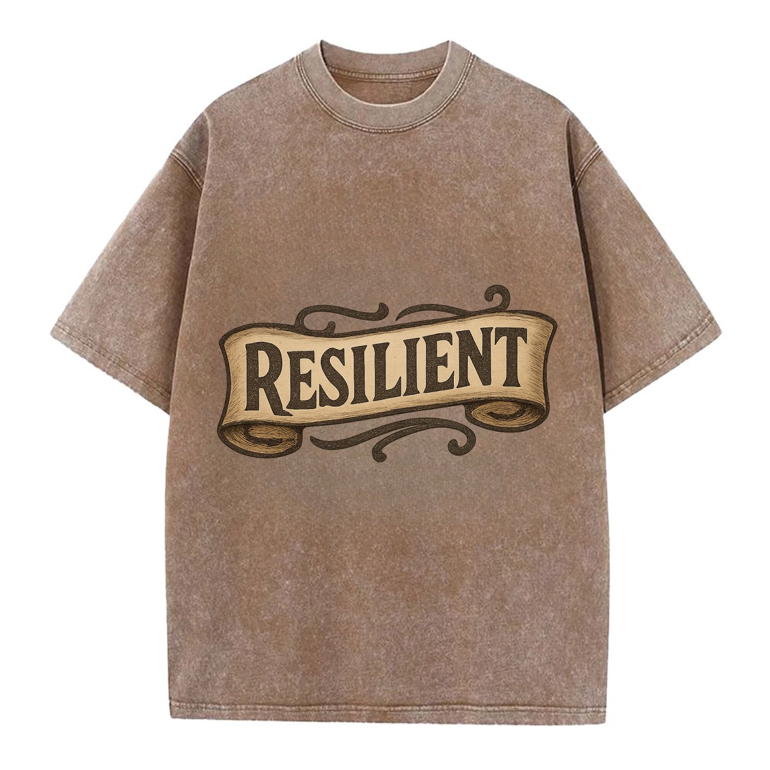 Bold typography design - "RESILIENT" - bouncing back, unbreakable spirit - Vintage T-shirt - Brown
