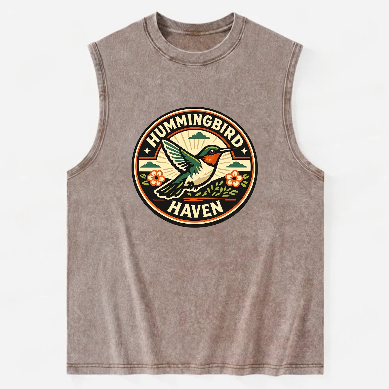 Hummingbird Sanctuary Emblem - Vintage Washed Tank - Brown