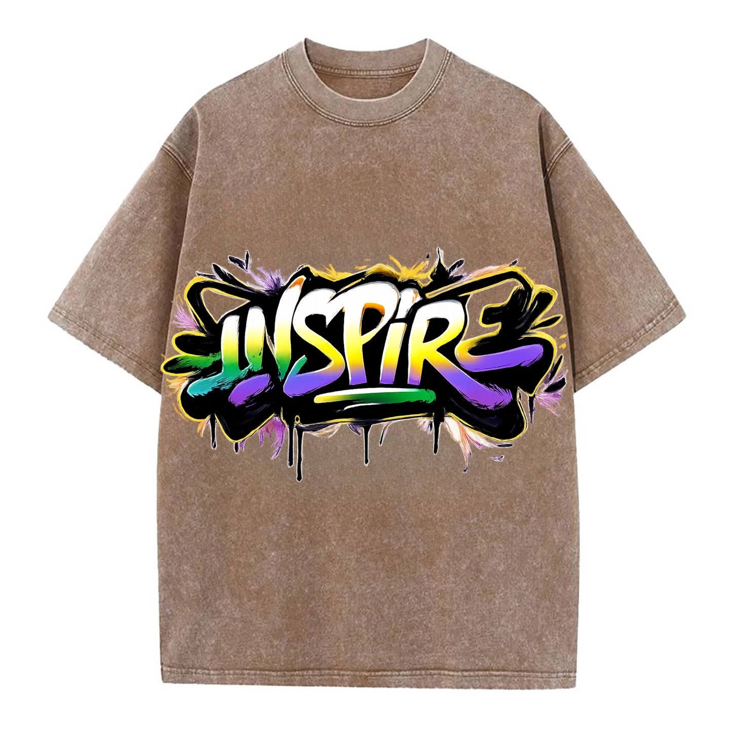 Bold typography design - "INSPIRE" - motivating others, being the spark - Vintage T-shirt - Brown