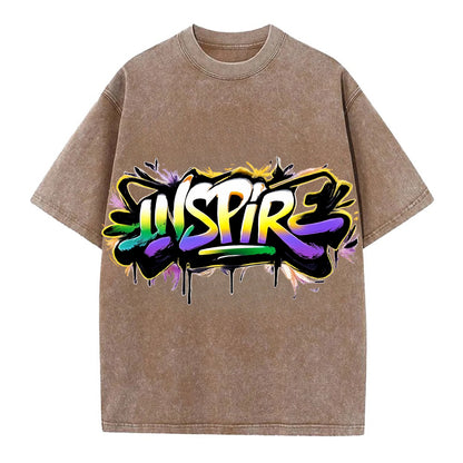 Bold typography design - "INSPIRE" - motivating others, being the spark - Vintage T-shirt - Brown