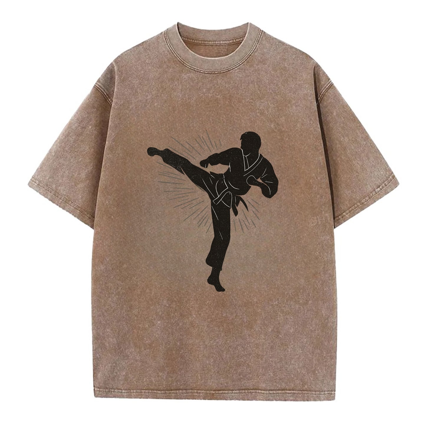 Taekwondo athlete spinning heel kick - Vintage T-shirt - Brown