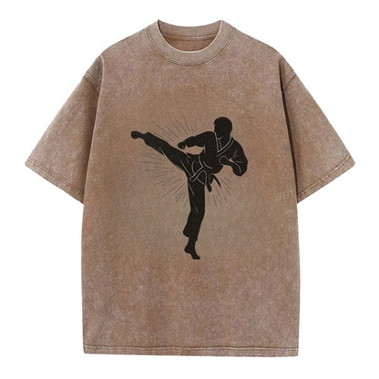 Taekwondo athlete spinning heel kick - Vintage T-shirt - Brown