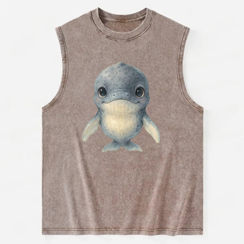 Baby Humpback Whale - dark gray with white flippers, large gentle eyes, - Vintage Washed Tank