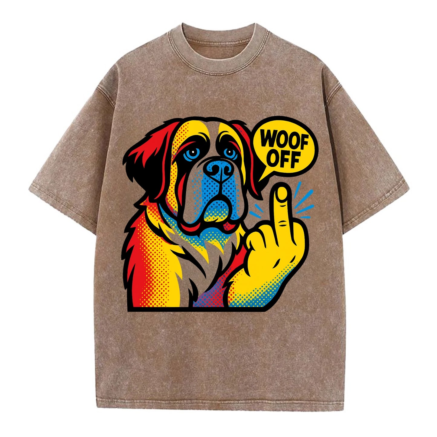 Saint Bernard with gentle giant face and droopy jowls, huge paw raised - Vintage T-shirt - Brown