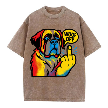 Saint Bernard with gentle giant face and droopy jowls, huge paw raised - Vintage T-shirt - Brown